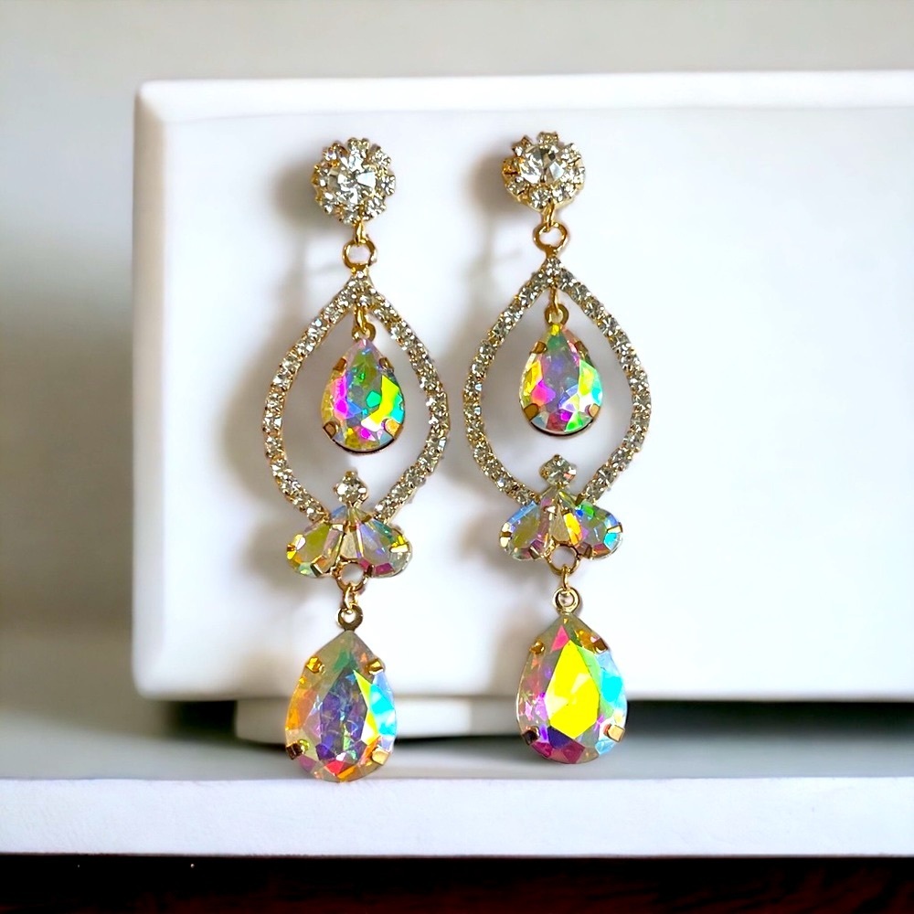 Crystal AB Rhinestone Earrings Dangle Wedding Bridal Jewelry Prom Earrings